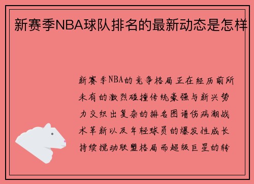 新赛季NBA球队排名的最新动态是怎样